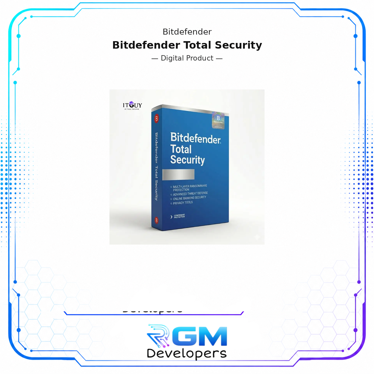 <div> <div> <p><strong>Get the ultimate protection with Bitdefender Total Security,</strong> trusted by millions worldwide for its award-winning cybersecurity. This 1-Year Global License for 1 Device provides advanced real-time protection against viruses, malware, spyware, ransomware, and phishing attacks.</p> </div> </div> <div> <div> <p>The activation code works worldwide with a simple one-time setup and can be used on both new and existing Bitdefender accounts. Whether you are securing Windows, macOS, iOS, or Android, Bitdefender ensures top-tier security with minimal impact on your system.</p> <h3><strong>Key Features Of Bitdefender Total Security</strong></h3> <p>Bitdefender Total Security is consistently ranked among the top cybersecurity solutions globally, earning recognition from independent testing labs including AV-TEST and AV-Comparatives for its detection rates, performance scores, and usability.</p> <ul> <li><strong>1 Device, 1-Year Global License works worldwide.</strong> No regional restrictions apply. Activate from anywhere in the world and enjoy uninterrupted protection for a full 12 months on your chosen device.</li> <li><strong>10-digit alphanumeric key instantly delivered after purchase.</strong> Your activation code is sent digitally within minutes of payment confirmation, with no waiting period and no physical shipment required.</li> <li><strong>Compatible with both new and existing Bitdefender accounts.</strong> If you are a first-time Bitdefender user, create a new account during setup. If you already have an active subscription, this key seamlessly extends your existing coverage.</li> <li><strong>Extends subscription validity if you already have Bitdefender.</strong> Applying this key to an active account adds a full 12 months on top of your remaining subscription time, so you never lose a day of coverage.</li> <li><strong>Real-time protection against viruses, malware, ransomware, and phishing.</strong> Bitdefender’s threat detection engine monitors your device continuously, blocking malicious activity the moment it is identified before it can cause damage.</li> <li><strong>Multi-layer ransomware defense with network threat prevention.</strong> A dedicated ransomware protection module safeguards your personal files and documents from unauthorized encryption attempts, while network threat prevention blocks exploit-based attacks at the connection level.</li> <li><strong>Lightweight performance with optimization tools.</strong> Bitdefender is designed to run in the background without slowing down your device. Built-in optimization tools also help you free up storage, manage startup items, and maintain system speed over time.</li> <li><strong>Cross-platform protection across Windows, macOS, Android, and iOS.</strong> A single license covers your chosen device regardless of the operating system, making it a versatile choice for users who switch between platforms.</li> </ul> </div> </div> <h3><strong>Who Needs Bitdefender Total Security</strong></h3> <p>Bitdefender Total Security suits a wide range of users who want comprehensive, low-maintenance protection across different devices and operating systems.</p> <ul> <li><strong>Home users and individuals</strong> who want award-winning antivirus coverage on their primary computer, smartphone, or tablet without managing complex security settings.</li> <li><strong>Remote workers and freelancers</strong> handling confidential client data who need reliable ransomware protection and safe browsing tools as part of their daily workflow.</li> <li><strong>Students</strong> using personal devices for coursework, online research, and file downloads who want lightweight security that does not interfere with performance.</li> <li><strong>Existing Bitdefender subscribers</strong> looking to renew or extend their current coverage with a cost-effective global key that stacks directly onto their active account.</li> <li><strong>Users switching from a free antivirus</strong> who want a proven paid solution with multi-layer defense, network threat prevention, and cross-platform flexibility in a single license.</li> </ul> <p>Alternative Products: Kaspersky | AVAST | MalwareBytes | ESET NOD32</p> <h3><strong>Important Notes</strong></h3> <p>Please read the following carefully before completing your purchase.</p> <ul> <li><strong>The activation code requires a simple one-time setup.</strong> Full instructions are provided with your key to guide you through the activation process from start to finish.</li> <li><strong>This license works globally regardless of your country.</strong> There are no geographic restrictions on activation or use.</li> <li><strong>Refunds are not available in the following circumstances:</strong> <ol> <li>Incompatibility with your device that was not disclosed before purchase.</li> <li>Change of mind after the purchase is complete.</li> <li>Other non-technical reasons unrelated to key validity or delivery.</li> </ol> </li> <li><strong>If your Bitdefender Total Security license key fails to activate or is invalid, please contact us immediately.</strong> Key validity issues are covered, and we will work to resolve them promptly within our support terms.</li> </ul> <ul> <li></li> </ul> <h3><strong>What You Will Receive</strong></h3> <p>The delivery for Bitdefender Total Security license key is digital and sent promptly after payment confirmation.</p> <ul> <li><strong>Bitdefender Total Security key</strong> for 1 device and 1 year of global protection, delivered via email after purchase.</li> <li><strong>Instant delivery</strong> with no waiting period and no physical shipment involved.</li> <li><strong>Step-by-step activation instructions</strong> covering both new account setup and extension of an existing subscription.</li> <li><strong>Guaranteed full subscription period</strong> from the date of activation, ensuring you receive the complete 12 months of protection you paid for.</li> </ul> <p>Got additional questions? Write us an or send a message on <a href="tel:+92 3174919997">WhatsApp</a>.</p> </div> <div id="tab-additional_information" role="tabpanel" aria-labelledby="tab-title-additional_information"> <table aria-label="Product Details"> <tr> <th scope="row">Devices</th> <td><p>1, 3, 5, 10</p> </td> </tr> <tr> <th scope="row">Duration</th> <td><p>1 Year, 2 Years</p> </td> </tr> </table> </div> <p>Available from RGM Developers with secure checkout and quick digital fulfillment.</p>