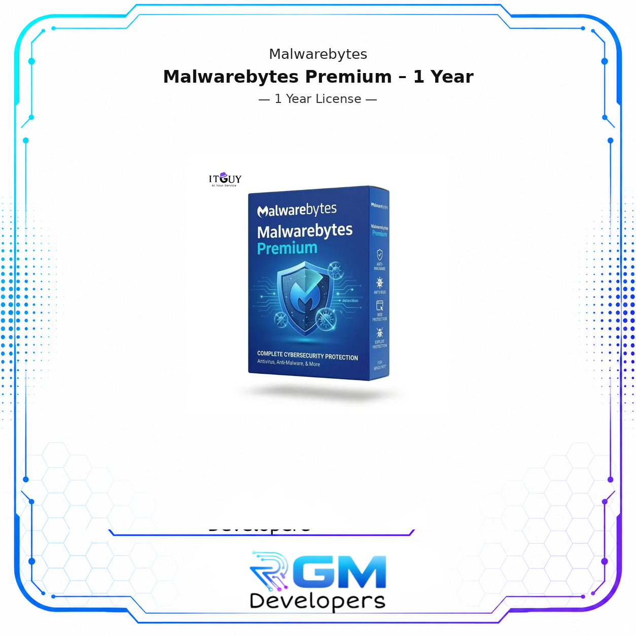 <p>Malwarebytes Premium is an advanced security solution designed to protect your Windows PC from malware, ransomware, spyware, and other online threats. With real-time protection and powerful threat detection technology, it keeps your system secure while maintaining fast and smooth performance.</p> <p>This license provides 1 year of protection for 1 Windows device, making it a reliable option for users who want strong cybersecurity without slowing down their computer.</p> <h3>Key Features</h3> <p>Malwarebytes Premium goes beyond basic antivirus protection by combining real-time threat detection with proactive defense layers that stop attacks before they reach your system.</p> <p>• Real-time protection against malware, ransomware, and spyware<br />• Advanced threat detection with AI-driven security technology<br />• Protection against phishing websites and malicious downloads<br />• Blocks suspicious websites and online threats<br />• Lightweight security with minimal impact on system performance<br />• Automatic updates for the latest threat protection<br />• Designed specifically for Windows systems</p> <p>Unlike traditional antivirus software that relies solely on signature-based detection, Malwarebytes Premium uses behavior-based analysis to identify and block new and emerging threats that have not yet been catalogued. This makes it effective against zero-day attacks and ransomware variants that conventional security tools may miss.</p> <h3>System Compatibility</h3> <p>Malwarebytes Premium is fully compatible with the following Windows operating systems. Please confirm your version before purchasing.</p> <p>• Windows 11<br />• Windows 10<br />• Windows 8 / 8.1</p> <h3>Who This Is Ideal For</h3> <p>Malwarebytes Premium is suited for a wide range of users who take their digital security seriously.</p> <ul> <li>Home users and individuals who want reliable, always-on protection without managing complex security settings.</li> <li>Remote workers and freelancers handling sensitive client data who need an extra layer of defense against ransomware and phishing attacks.</li> <li>Students using their personal laptop for coursework, online banking, and file downloads who want lightweight protection that does not slow their machine down.</li> <li>Small business owners are protecting a single work computer from targeted malware and credential theft.</li> <li>Users who already have a basic antivirus installed and want a proven second layer of defense to catch threats that slip through.</li> </ul> <p><strong>Malwarebytes Premium vs Basic Antivirus</strong></p> <p>Most built-in or free antivirus tools detect known threats using a signature database. Malwarebytes Premium goes further:</p> <ul> <li>Behavioral detection identifies suspicious activity based on how a program behaves, not just on its name.</li> <li>Signature-based tools can miss new ransomware variants that use unfamiliar file names and structures to avoid detection.</li> <li>Malwarebytes fills the gap by catching threats that slip past conventional antivirus software.</li> <li>Both tools work better together than either does alone, giving your system layered protection at every level.</li> </ul> <p>Alternative Products: Kaspersky | Bitdefender | AVAST | ESET NOD32</p> <h3>What You Will Receive</h3> <p>All delivery is digital and processed promptly after payment confirmation. No physical shipment is involved.</p> <ul> <li>Malwarebytes Premium license key for 1 device and 1 year of protection on Windows</li> <li>Official download link to the latest version</li> <li>Step-by-step activation instructions for a smooth setup</li> <li>Support is available for any installation or activation issues you encounter</li> <li>Store your license key safely after activation, as you will need it if you reinstall or reactivate during your subscription period.</li> </ul> <h3>Important Notes</h3> <ul> <li><strong>License valid for 1 Windows device only. </strong>It cannot be used on a second computer, transferred to another device, or shared with another user.</li> <li><strong>Subscription valid for 12 months from activation. </strong>Protection and automatic updates will continue throughout this period.</li> <li><strong>Internet connection required for activation and updates. </strong>An internet connection is required for initial activation and for receiving ongoing threat definition updates. Keeping the software updated ensures you are protected against the latest threats.</li> <li><strong>This is a digital product delivered electronically. </strong>No physical box, disc, or printed documentation will be shipped.</li> <li><strong>This license covers Windows only. </strong>It is not compatible with macOS, Android, or iOS devices. If you need multi-platform or multi-device coverage, please contact us to explore other available options.</li> </ul> </div> <div id="tab-additional_information" role="tabpanel" aria-labelledby="tab-title-additional_information"> <table aria-label="Product Details"> <tr> <th scope="row">OS</th> <td><p>Windows</p> </td> </tr> </table> </div> <p>Available from RGM Developers with secure checkout and quick digital fulfillment.</p>