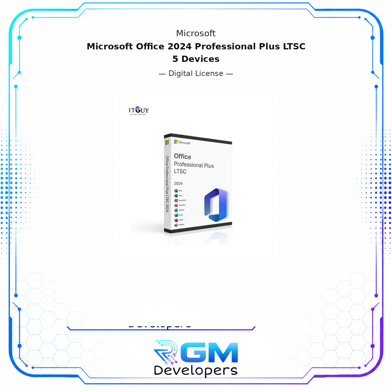 <blockquote> <p>Microsoft Office 2024 Professional Plus LTSC is the latest offline-stable release from Microsoft, designed for users who require long-term reliability with no subscription or cloud-dependent activation. This global license allows installation on <strong>up to 5 devices</strong>, making it ideal for offices, teams, families, and power users who need lifetime productivity tools without recurring fees.</p> </blockquote> <p>Includes full desktop versions of <strong>Word, Excel, PowerPoint, Outlook, OneNote, Publisher & Access</strong>, built for improved speed, updated UI, new features, and enhanced compatibility with Windows 10 & 11.</p> <hr /> <h2><strong>Benefits of Purchasing This License</strong></h2> <p>• One-time purchase, lifetime activation<br />• Supports <strong>up to 5 PCs</strong> under a single license<br />• Works globally – no region restrictions<br />• LTSC (Long-Term Servicing Channel) – stable, offline-friendly version<br />• Includes all major Microsoft Office applications<br />• Faster processing, improved layout, modern UI<br />• Perfect for work, study, business and admin environments<br />• Digital delivery with installation + activation support</p> <hr /> <h2><strong>Included Applications</strong></h2> <p>• Microsoft Word 2024<br />• Microsoft Excel 2024<br />• Microsoft PowerPoint 2024<br />• Microsoft Outlook 2024<br />• Microsoft OneNote 2024<br />• Microsoft Publisher 2024<br />• Microsoft Access 2024<br />• Microsoft Teams (Basic client)</p> <hr /> <h2><strong>What You Will Receive</strong></h2> <p>• Microsoft Office 2024 Professional Plus LTSC License Key (5 Devices)<br />• Digital download links for setup<br />• Step-by-step activation instructions<br />• Customer support for installation & activation guidance</p> <hr /> <h3>What “Lifetime” Means</h3> <ul> <li> <p>One-time purchase, no monthly or yearly fee</p> </li> <li> <p>Permanent activation after successful setup</p> </li> <li> <p>No expiry date</p> </li> </ul> <p>Once activated, Office remains active on the <strong>same PC</strong>.</p> <hr /> <h3>Important Reinstallation Note (Please Read)</h3> <ul> <li> <p>This version is designed for <strong>long-term use on one computer</strong></p> </li> <li> <p>Reinstalling Windows on the same PC <strong>may require reactivation</strong></p> </li> <li> <p>In some cases, reactivation may <strong>not be available</strong> due to Microsoft activation limits</p> </li> <li> <p>Frequent Windows reinstallations or major hardware changes (especially motherboard replacement) are <strong>not recommended</strong> for this version</p> </li> </ul> </div> <p>Available from RGM Developers with secure checkout and quick digital fulfillment.</p>