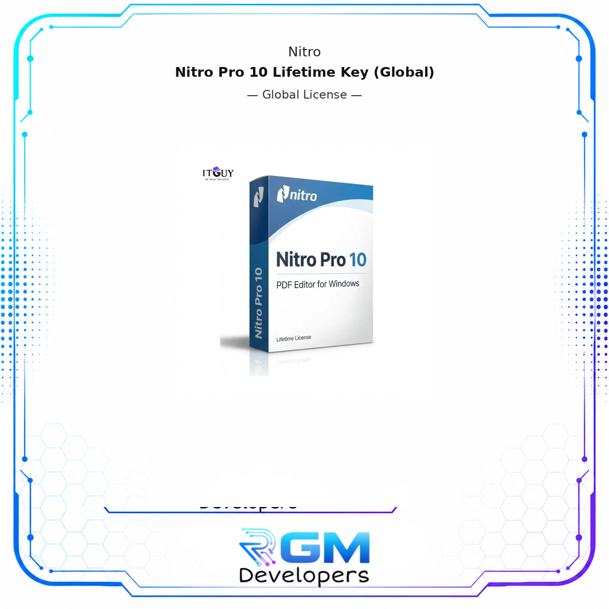 <p>Stop paying recurring subscription fees for PDF software. Nitro Pro 10 is a full-featured PDF editor for Windows that lets you create, edit, convert, and secure PDF documents with a single one-time purchase. This is a authentic lifetime license key that permanently activates Nitro Pro 10 on your device. There is no expiry date and no renewal required.</p> <p>Nitro Pro 10 covers the complete PDF workflow from editing and converting to securing and signing, making it a practical alternative to subscription-based tools for professionals who work with documents regularly.</p> <h3>Benefits of Purchasing Nitro Pro 10</h3> <p>Nitro Pro has been a widely used PDF solution for businesses and professionals who need reliable document handling tools without the ongoing cost of a subscription. Here is what this license includes:</p> <ul> <li><strong>Full PDF editing for text, images, and pages.</strong> Open any PDF and edit text directly within the document. You can also insert, resize, and move images, and rearrange pages by dragging thumbnails between open documents without needing to export and re-import files.</li> <li><strong>Convert PDFs to and from Word, Excel, and PowerPoint.</strong> Nitro Pro 10 converts PDF files into editable Word, Excel, or PowerPoint documents while preserving the original formatting and layout. It also converts documents from Office formats into PDF with a single click through built-in plugins for Word, Excel, PowerPoint, and Outlook.</li> <li><strong>OCR technology to make scanned documents searchable and editable.</strong> The integrated optical character recognition engine processes image-based PDFs and scanned documents, converting them into fully searchable and editable files. The OCR engine also includes automatic deskewing to correct alignment issues from improperly scanned pages.</li> <li><strong>Batch processing to run actions across multiple files at once.</strong> You can apply operations such as conversion, password protection, and making files searchable across an entire folder of PDFs simultaneously. This significantly reduces manual effort when handling large volumes of documents.</li> <li><strong>256-bit AES encryption and password protection for sensitive files.</strong> Apply encryption to restrict who can open a document, and set separate permissions to control whether recipients can print, copy, or edit the content. This is the same encryption standard used in enterprise security environments.</li> <li><strong>Digital signatures and document certification.</strong> Add a digital signature to contracts, forms, or approvals directly within Nitro Pro 10 without printing or scanning. You can draw or place your signature and certify the document to indicate it has not been altered after signing.</li> <li><strong>PDF Portfolio creation for bundled file collections.</strong> Nitro Pro 10 lets you package multiple files of different types, including PDFs, spreadsheets, and images, into a single PDF Portfolio. Recipients can open and access each file individually within a compatible PDF viewer.</li> <li><strong>PDF/A support for long-term document archiving.</strong> Nitro Pro 10 can create and convert files to PDF/A, a format designed for digital preservation. PDF/A embeds all fonts and color profiles to ensure the document displays consistently regardless of the system used to open it in the future.</li> <li><strong>Microsoft Office ribbon interface for a familiar working environment.</strong> The interface mirrors the ribbon layout used in Microsoft Office applications, which reduces the learning curve for users already comfortable with Word or Excel.</li> </ul> <h3>Who Needs Nitro Pro 10 Lifetime Key?</h3> <ul> <li><strong>Business professionals and office teams</strong> who regularly work with contracts, reports, and forms and need reliable PDF editing and conversion tools without paying a recurring subscription.</li> <li><strong>Freelancers and consultants</strong> who need to present, sign, and send professional documents and want a one-time purchase rather than a monthly expense.</li> <li><strong>Administrative and legal teams</strong> handling sensitive documents that require password protection, permission controls, and encryption before sharing.</li> <li><strong>Users dealing with scanned paperwork</strong> who need OCR to convert physical documents or image-based PDFs into searchable, editable files.</li> </ul> <h3>System Requirements</h3> <ul> <li>Operating system: Windows 7, 8, 8.1, 10, or 11</li> <li>Processor: Intel Pentium 4 or higher</li> <li>RAM: 512 MB minimum, 1 GB recommended</li> <li>Storage: 300 MB of available disk space</li> <li>Display: 1024×768 screen resolution</li> <li>Additional: Microsoft .NET Framework 2.0 or above, Microsoft Office 2007 or newer for Office-integrated features</li> </ul> <h3>What You Will Receive</h3> <ul> <li>Authentic Nitro Pro 10 lifetime license key delivered digitally after purchase confirmation.</li> <li>Official download link to the Nitro Pro 10 installer.</li> <li>Step-by-step activation instructions for completing setup on your device.</li> <li>Customer support available for any installation or activation issues during the warranty period.</li> </ul> <h3>Important Notes</h3> <ul> <li>This is a lifetime license tied to a single device. It activates on the machine where it is first installed and is not transferable to another device.</li> <li>Reactivation after formatting or a major hardware change is not guaranteed. Please complete your installation on the intended device before activating.</li> <li>This license covers only Nitro Pro 10. It does not include upgrades to newer major versions of Nitro Pro.</li> <li>Compatible with Windows only. macOS is not supported by this version.</li> <li>This is a digital product delivered electronically. No physical media or printed documentation will be shipped.</li> </ul> </div> <p>Available from RGM Developers with secure checkout and quick digital fulfillment.</p>