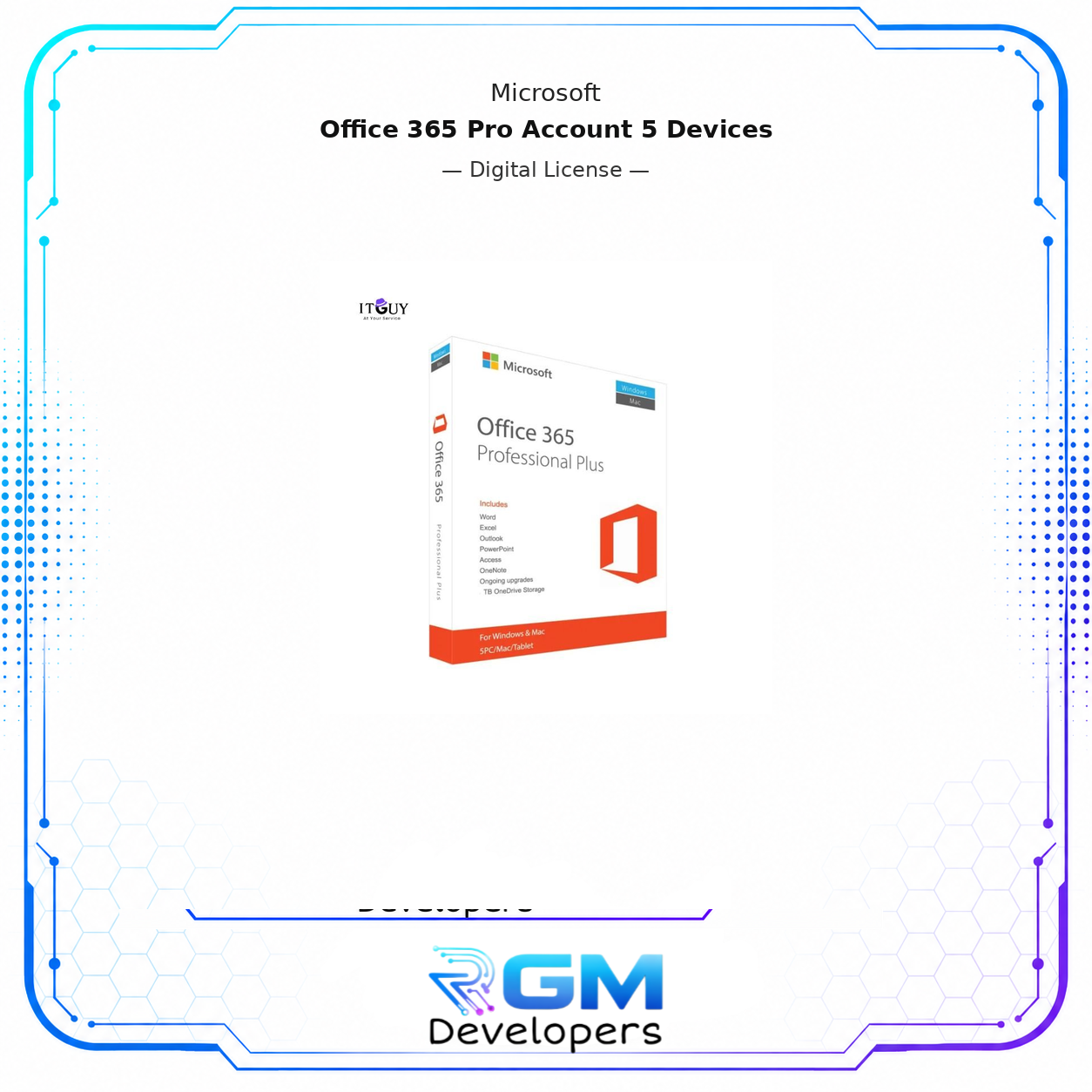 <p>Boost your productivity with <strong>Office 365 Professional</strong>, the world’s leading suite of Microsoft apps. <span>This <strong>account </strong>lets you activate on up to <strong>5 devices,</strong> including <strong>Windows, Mac, iOS, and Android</strong>, ensuring seamless work across desktop, tablet, and mobile.</span> Enjoy the latest features of Word, Excel, PowerPoint, Outlook, Access, and more with secure cloud integration.</p> <hr /> <p><strong>Key Benefits:</strong></p> <ul> <li> <p>Full access to Office 365 Pro features</p> </li> <li> <p>Install on <strong>5 devices</strong> (PC, Mac, iPhone, iPad, Android)</p> </li> <li> <p>Always updated to the <strong>latest Microsoft versions</strong></p> </li> <li> <p>Access to Word, Excel, PowerPoint, Outlook, Publisher, Access, and OneNote</p> </li> <li> <p>Cloud-based convenience for working anywhere</p> </li> <li aria-level="1">Huge 100 GB cloud storage is available.</li> <li> <p>Professional-grade tools for business, school, and personal use</p> </li> <li> <p>Easy activation with the provided account login</p> </li> </ul> <p><strong>What You’ll Receive:</strong></p> <ul> <li> <p>Login credentials for your <strong>Office 365 Pro account</strong></p> </li> <li> <p>Access for <strong>5 devices</strong>.</p> </li> <li> <p>Activation and usage instructions</p> </li> <li> <p>Customer support for setup issues</p> </li> <li>You can change your account password, but please remember it. There is no way to recover the account if you forget your password.</li> <li>Login here: https://login.microsoftonline.com/</li> </ul> <p><strong>Important Note:</strong></p> <ul> <li>We only provide a 1 Year warranty for this account, effective from the date of purchase.</li> <li>You can change the password of the account, which can be used on up to 5 devices.<br /> Do not forget the password; otherwise, you will lose access, and we will not be able to recover it.</li> </ul> </div> <p>Available from RGM Developers with secure checkout and quick digital fulfillment.</p>