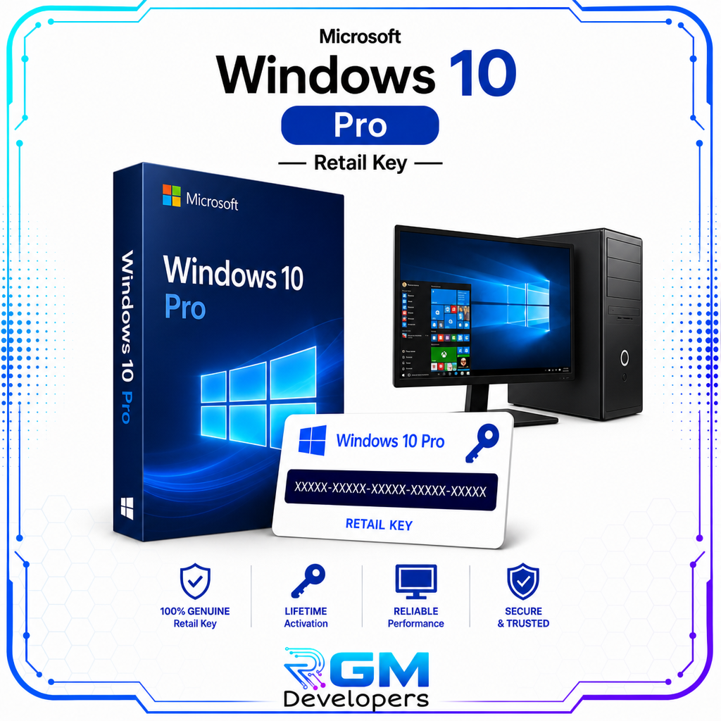 <p>Upgrade your PC with a genuine Windows 10 Pro Product Key and unlock powerful performance, advanced security, and business-ready features that the Home edition simply cannot match. Windows 10 Pro includes BitLocker encryption, Remote Desktop, Hyper-V virtualization, and seamless integration with the productivity tools professionals depend on daily. Compatible with any system meeting the minimum requirements of a 1GHz processor, 2GB RAM, and 20GB storage.</p> <p>Unlike OEM licenses that are permanently bound to a single device, this Windows 10 Pro Product Key is a retail license, giving you the flexibility to transfer your activation to a new machine whenever your hardware changes, making it a smarter long-term investment.</p> <h3><strong>Benefits of Purchasing Windows 10 Pro Product Key (Retail)</strong></h3> <p>A retail license is the most flexible and future-proof way to own Windows 10 Pro, combining genuine activation, full feature access, and cross-device transferability. Here is what you get:</p> <ul> <li><strong>100% genuine retail license with lifetime validity.</strong> This is a one-time purchase with no recurring subscription. Once activated, your Windows 10 Pro license remains valid for the life of the device or until you choose to transfer it.</li> <li><strong>Full access to BitLocker, Hyper-V, and Remote Desktop.</strong> These professional-tier tools are exclusive to Windows 10 Pro. BitLocker protects your data with full-drive encryption, Hyper-V lets you run virtual machines without third-party software, and Remote Desktop gives you secure access to your PC from any location.</li> <li><strong>Group Policy Management for precise system control.</strong> Configure user permissions, enforce security policies, and manage system settings at a granular level, making it an ideal choice for small-business workstations and power users alike.</li> <li><strong>Instant digital delivery with no waiting time.</strong> Your activation key is delivered electronically immediately after purchase confirmation, so you can activate and get to work without delays.</li> <li><strong>Enhanced security and threat protection are built in.</strong> Windows Defender, Secure Boot, and Windows Hello work with BitLocker to create a layered security environment that protects your data and identity against modern threats.</li> <li><strong>Advanced productivity tools for multitasking and professional workflows.</strong> Virtual desktops, improved Task View, and enterprise management capabilities make Windows 10 Pro the dependable choice for users who need reliable performance under demanding workloads.</li> <li><strong>Regular Microsoft updates and ongoing support.</strong> Stay protected and up to date with the latest security patches and feature improvements delivered directly through Windows Update at no additional cost.</li> </ul> <h3><strong>Who This Is Ideal For</strong></h3> <ul> <li><strong>Professionals and freelancers</strong> who need BitLocker encryption, Remote Desktop access, or Hyper-V virtualization as part of their daily workflow.</li> <li><strong>Small business owners</strong> setting up or upgrading workstations who require genuine, fully licensed software with enterprise-grade management tools.</li> <li><strong>Power users and builders</strong> who want a transferable retail license that they can move to a new machine without repurchasing Windows.</li> <li><strong>Anyone upgrading from Windows 10 Home</strong> who wants to unlock the full Pro feature set through a straightforward retail activation.</li> </ul> <p>Have Windows 11? Get the retail key here.</p> <h3><strong>What You Will Receive</strong></h3> <ul> <li>Windows 10 Pro Product Key retail license delivered digitally after purchase confirmation.</li> <li>Access to official Microsoft installation media for a clean install or in-place upgrade.</li> <li>Step-by-step activation instructions for both new installations and existing Windows systems.</li> <li>Customer support for any activation or installation issues during the warranty period.</li> </ul> <h3><strong>Important Notes</strong></h3> <ul> <li>This retail license supports activation on one device at a time and can be transferred to another device only after deactivation from the previous device.</li> <li>Major hardware changes, such as a motherboard replacement, may trigger a reactivation prompt that requires contacting Microsoft support.</li> <li>An internet connection is required for initial activation. All activation outcomes are subject to Microsoft’s current licensing policies.</li> <li>This is a digital product. No physical media, packaging, or printed materials will be provided.</li> </ul> <h4><strong>Disclaimer</strong></h4> <p>This is a digital retail license key. Activation, reactivation, and transfer eligibility are governed by Microsoft’s licensing terms at the time of use. RGM Developers makes no guarantees regarding activation outcomes resulting from significant hardware modifications or changes to Microsoft’s activation policies.</p> </div>