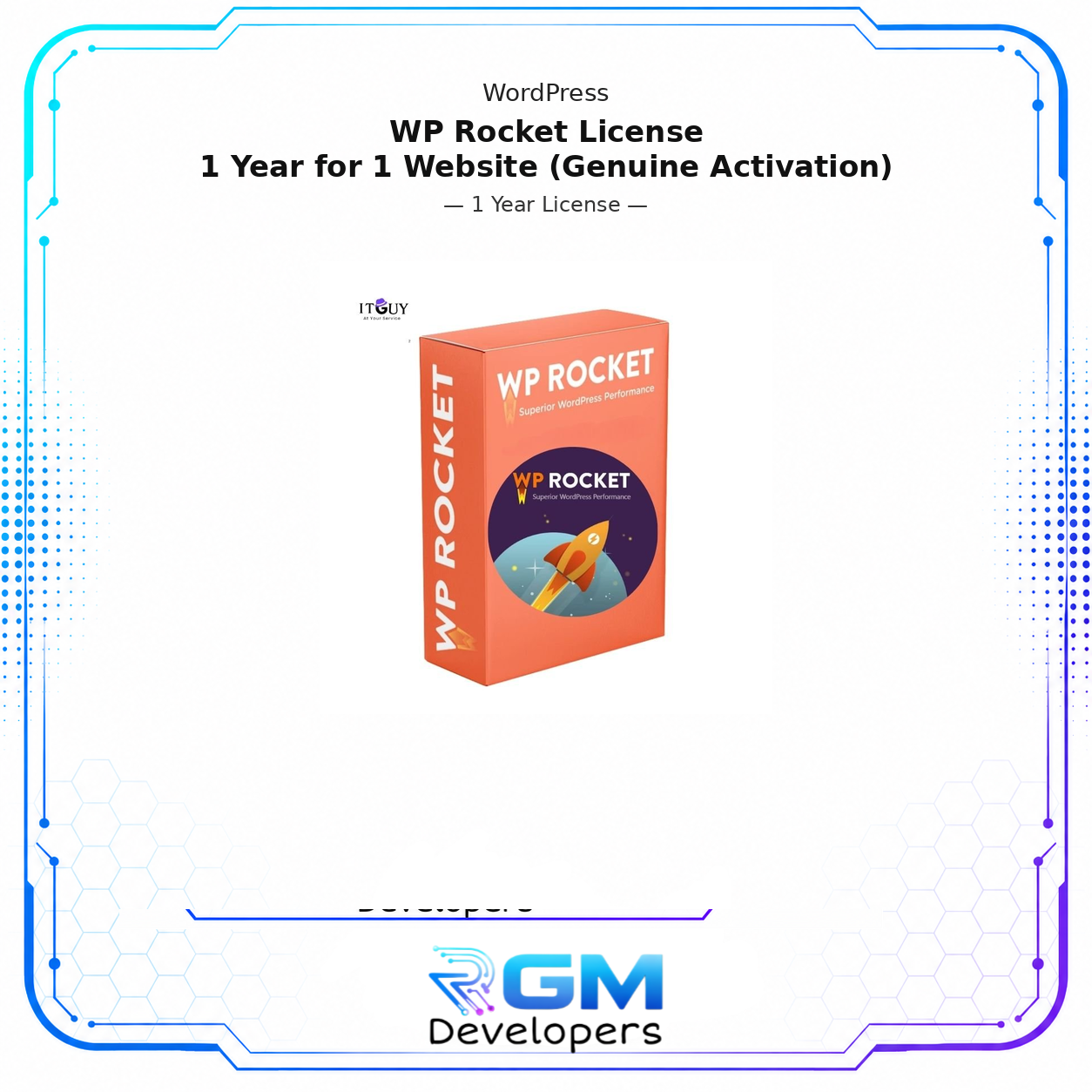 <div> <div> <p>Speed up your WordPress website instantly with WP Rocket, the most popular and beginner-friendly caching and performance optimization plugin trusted by over 3 million websites worldwide. This authentic 12-month license for a single website activates WP Rocket’s full feature set from the moment it is installed, automatically applying page caching, file optimization, lazy loading, and database cleanup with zero configuration required, delivering measurable improvements to your load times and Core Web Vitals scores without touching a single line of code.</p> </div> </div> <p>WP Rocket is the only WordPress performance plugin that works out of the box at a professional level, making it the fastest path to a faster website for business owners, designers, and developers alike.</p> <h3><strong>Benefits of Purchasing WP Rocket License</strong></h3> <ul> <li><strong>Instant page caching that dramatically reduces server response times from the first visit.</strong> WP Rocket creates static HTML versions of your pages and serves them directly to returning visitors, bypassing PHP and database processing entirely, which significantly cuts load times even on shared hosting environments.</li> <li><strong>File optimization, including CSS and JavaScript minification, combination, and deferred loading.</strong> Reduce the number and size of requests your pages make by minifying and combining CSS and JS files, and defer non-critical scripts so your page renders visibly faster without blocking the browser from displaying content.</li> <li><strong>Lazy loading for images, videos, and iframes to reduce initial page weight.</strong> Images and embedded media below the fold are only loaded as the visitor scrolls toward them, reducing the total data transferred on initial page load and improving both perceived speed and Lighthouse performance scores.</li> <li><strong>Database optimization to clean and streamline your WordPress database automatically.</strong> Remove post revisions, auto-drafts, trashed content, expired transients, and orphaned data that accumulate over time and slow down database queries, keeping your site lean and responsive as it grows.</li> <li><strong>Built-in CDN integration, GZIP compression, and browser caching for global performance.</strong> Connect your existing CDN with a single click, enable GZIP compression to reduce file transfer sizes, and configure browser caching rules that allow repeat visitors to load your pages from local storage rather than the server.</li> <li><strong>Core Web Vitals improvements that directly support your Google search rankings.</strong> WP Rocket is specifically engineered to improve the three Core Web Vitals metrics that Google uses as ranking signals, including Largest Contentful Paint, Total Blocking Time, and Cumulative Layout Shift, giving your SEO a tangible performance boost.</li> <li><strong>Easy setup with no technical knowledge required.</strong> WP Rocket applies a recommended set of performance optimizations automatically upon activation, with a clean settings panel that allows further fine-tuning without requiring developer expertise or server-level configuration access.</li> <li><strong>A genuine, fully legal license with no nulled files, cracks, or security risks.</strong> This is an authentic WP Rocket license activated through official channels, ensuring your site receives legitimate plugin updates, stays free from malware, and is never flagged by security scans for unauthorized software.</li> </ul> <h3><strong>Pair WP Rocket with the Right WordPress Tools</strong></h3> <p>WP Rocket handles your site speed. To build a complete, well-optimized WordPress website, pair it with these tools also available at RGM Developers:</p> <ul> <li>Design every page visually with Elementor Pro – the world’s leading WordPress page builder and let WP Rocket ensure those pages load at full speed.</li> <li>Extend your Elementor design capabilities with Ultimate Addons for Elementor, the premium widget and template library built for performance-focused websites.</li> <li>Make sure every fast-loading page ranks by pairing WP Rocket with Rank Math Pro – the advanced WordPress SEO plugin that handles on-page SEO, schema, and Core Web Vitals reporting from one dashboard.</li> </ul> <h3><strong>Activation Process</strong></h3> <p>After purchase, provide the following so our team can activate the plugin directly on your site:</p> <ul> <li><strong>WordPress Admin Username and Password:</strong> used solely for plugin installation and activation</li> <li><strong>WordPress Site URL:</strong> to confirm the correct website is being set up</li> </ul> <p><strong>Your credentials are never stored, shared, or retained after activation is complete. Reset your password once the process is confirmed.</strong></p> <h3><strong>What You Will Receive</strong></h3> <ul> <li>Authentic WP Rocket license for 1 website, valid for 12 months from activation.</li> <li>Full access to all premium caching and performance features throughout the subscription.</li> <li>Plugin installation and license activation were completed by our team.</li> <li>Regular plugin updates and premium support for the full 12-month period.</li> <li>A secure, legal license with no nulled files or unauthorized modifications.</li> </ul> <h3><strong>Important Notes</strong></h3> <ul> <li>Valid for 1 website only. A separate license is required for each additional domain or WordPress installation.</li> <li>All premium features, updates, and support remain fully active for the entire 12-month period.</li> <li>Temporary WordPress admin access is required for activation and is never stored or retained afterward.</li> <li>Digital product only. No physical item will be shipped.</li> </ul> </div>